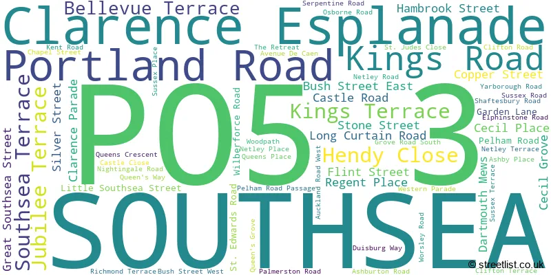 A word cloud for the PO5 3 postcode